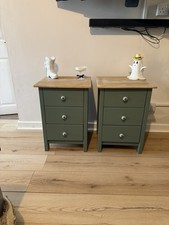 Pair of Wooden Olive Green Bedside Tables