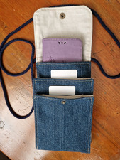 Handmade Recycled Denim Phone/Gadget Crossover Bag with 5 pockets