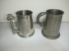 Pair Vintage Pewter Tankards