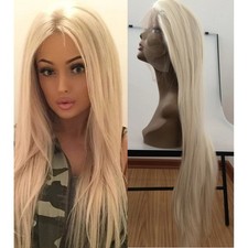 Lace Frontal Wigs Platinum blonde Synthetic Hair Heat Resistant Long Straight
