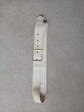 53 Inch Cream Faux Leather Wide Belt  Stainless Steel Buckle And Eyelets