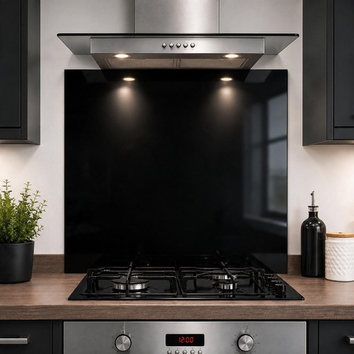 Black glass splashback - black,