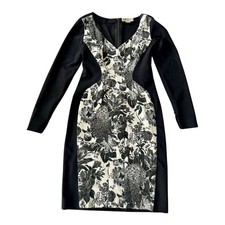 Stella McCartney Dress IT 46 UK 14 US 10 Black White Floral Long Sleeve Cocktail