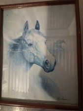 VINTAGE RUANE MANNING WHITE HORSE FRAMED PUCTURE