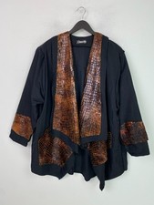 L’impossible Black Faux Leather Trim Waterfall Jacket Open Front Vintage One Siz