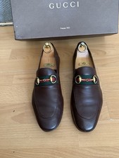 Gucci Mens  Brown Leather Horsebit Web Loafers Shoe Uk 7, Made  In Italy