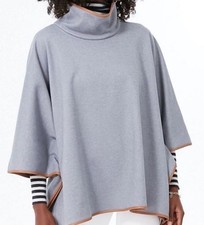 Tuckernuck Poncho Women One Size Gray Piper Turtleneck Leather Trim Cape Shawl