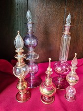 Vintage Hand Blown Glass Perfume Bottles X5 with Stoppers