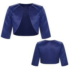 UK Kids Girls 3/4 Sleeve Satin Bolero Shrug Cardigan Sweaters Bridesmaids Party