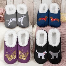 Snoozies! pairables Cats & Dogs Womens Slippers Sherpa Fleece Non-Slip sole 