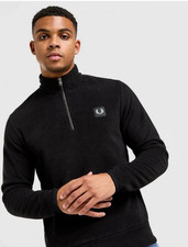 Fred Perry Badge Polar Fleece 1/2 Zip Sweatshirt Black-New-100% Genuine-RRP £95