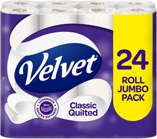 Velvet Classic Quilted Toilet Tissue 24 Rolls Luxuriously Soft Strong and Absorb