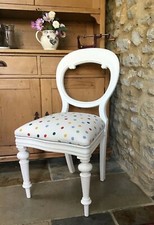 Upcycled Cream dining room chairs using Emma Bridgewater Polka Dot fabric