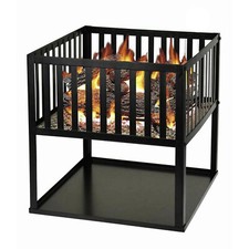 Square Fire Pit Basket Large Black Metal BBQ Outdoor Garden Heater Log Burner