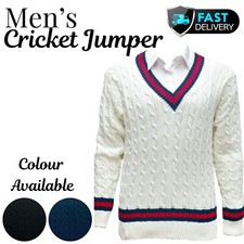 Men's V-Neck Cricket Jumper Long Sleeve Cable Knitted Jersey Sweater Vest Top