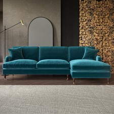 Teal Velvet L Shaped Sofa 3