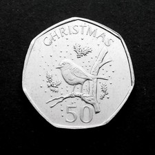 2009 50p Gibraltar Christmas Robin - A lovely Coin - Rare