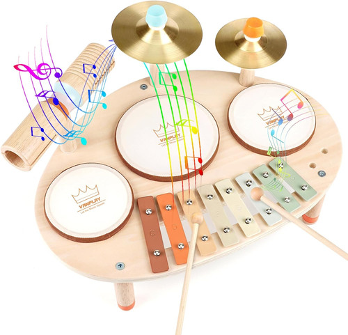 Kids wooden drum kit musical - kit,