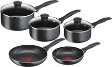 5pcs Stone Non Stick Cookware Set – Glass Lid Pots & Frying Pans, PFOA Free