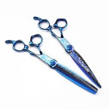 Blue Japanese Hairdressing Scissors Barber Salon Hair Cutting/thinning shears 7”