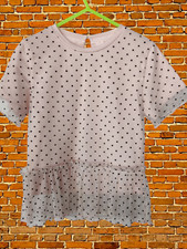 GIRLS TED BAKER TEE TOP AGE 5-6 YEARS PINK SPOT MIX MESH OVERLAY RUFFLE 116CM