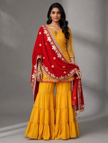 Mustard sharara suit - sharara, with