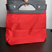Red Nylon Lancel Foldable Bag With Leather Handles 