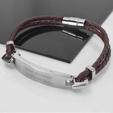 Personalised Ladies Mens Brown Leather ID Bracelet Ideal Gift. FREE engraving