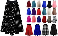 New Women' Ladies High Waist Elastic Band Stretch Swing Flared Midi Skater Skirt