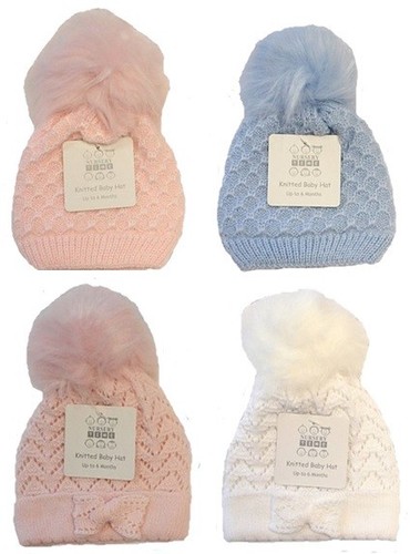Baby knitted hat pom - knitted,