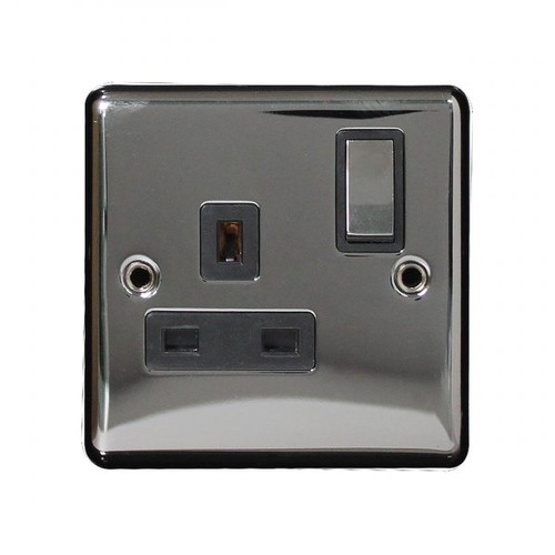 Black nickel switched socket - black,
