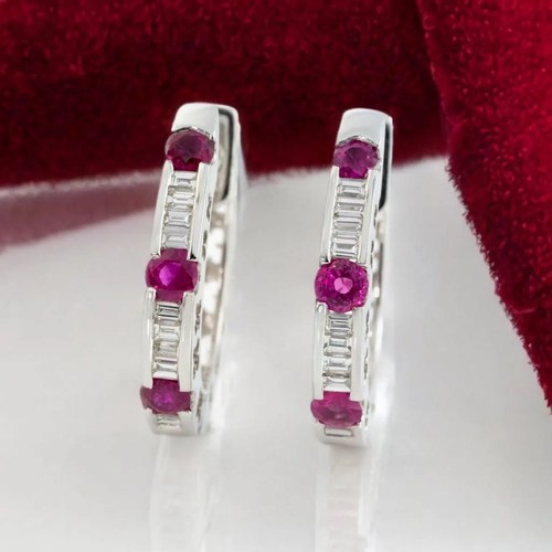Diamond ruby earring hoops - diamond,