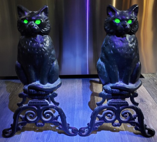 Antique cast iron cat andirons - antique,