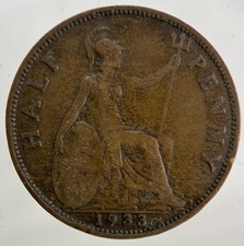 1933 George V Half-Penny Coin