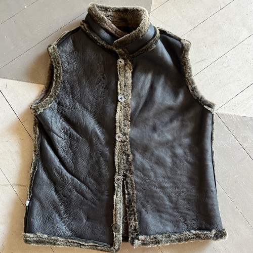 Black sheepskin leather gilet - leather,