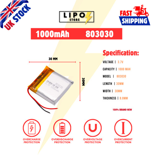 803030 1000mah lipo - 803030,