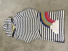 Mini Boden Girls Age 7-8 Towelling Throw On Hoodie Blue Stripe Rainbow