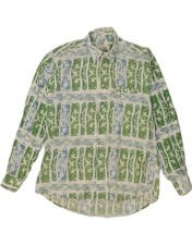 LE FROG Mens Abstract Pattern Shirt Large Green Cotton DR09