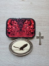 Pair Of Biker Style Metal Belt Buckles And Metal Cross Pendant