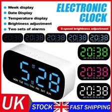 LED Electric Digital Alarm Clock Mains Power Mirror Display Bedroom Bedside UK