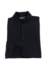 Bramante Men's Black Wool Polo with Light Tasmania Border 144637 Made in Italy