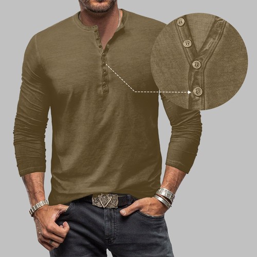 Mens solid henley grandad - solid,