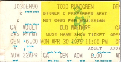 Todd rundgren concert ticket - todd,