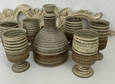 Broadstairs Pottery Stoneware Studio Pottery Decanter and Six Goblets