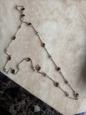 Beautiful Silver Amber Long Necklace(51cm) 