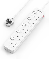 4M Extension Lead 5 Way Power Strip 5 Individual Switch Wall Mountable
