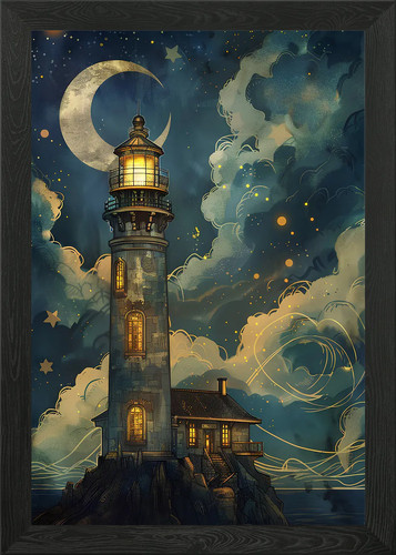 Art nouveau lighthouse framed - nouveau,