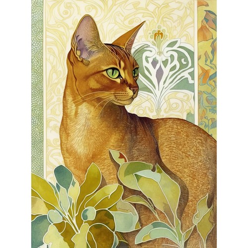Abyssinian cat with plants art - abyssinian,