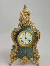 Antique Ansonia Green Boulle Style Mantel Clock 