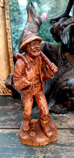 Italian Alps Wooden Forest Working Man Carved Axe and Saw on Shoulder